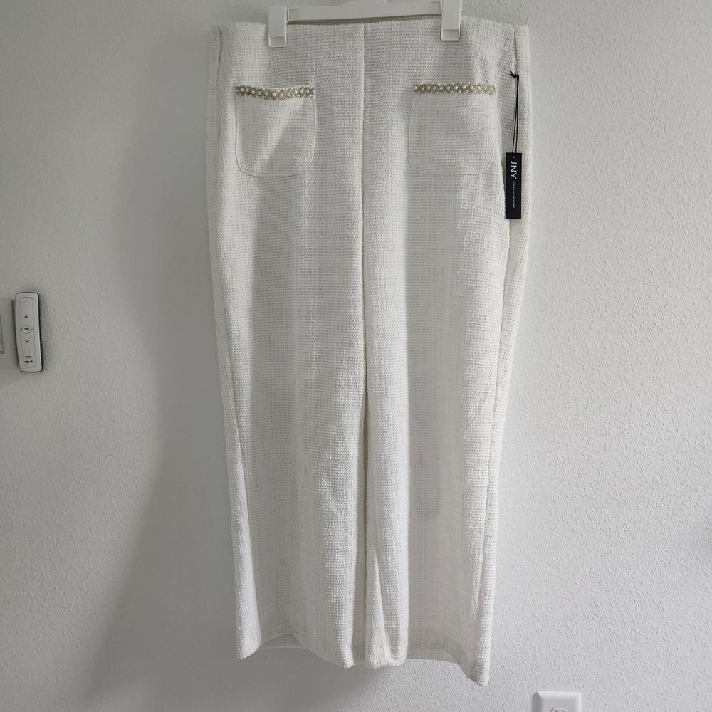Jones New York White Tweed Pearl Pocket Pull On Slim‎ Leg Pants Plus Size 1X NWT